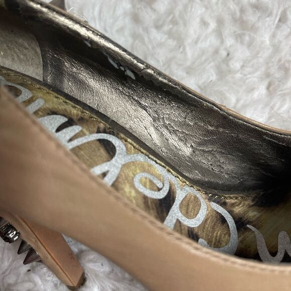 Sam Edelman leather tan spikes hidden platform slip on heels size 8M - Picture 12 of 12